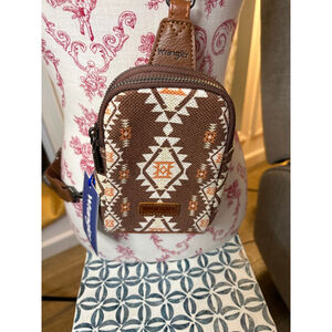 NWT Wrangler Ladies Aztec Dark Brown Cream and Orange Sling Crossbody Bag